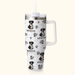 Personalised Colourful Pet Photo and Paw 40oz Food-grade Stainless Steel Tumbler with Name Birthday Gift for Dog Cat Pet Lovers