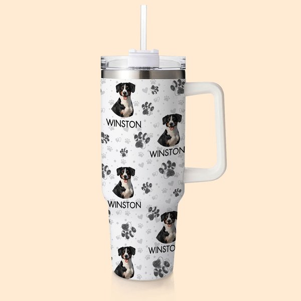 Personalised Colourful Pet Photo and Paw 40oz Food-grade Stainless Steel Tumbler with Name Birthday Gift for Dog Cat Pet Lovers