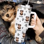 Personalised Colourful Pet Photo and Paw 40oz Food-grade Stainless Steel Tumbler with Name Birthday Gift for Dog Cat Pet Lovers