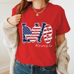 Personalized USA Flag Love Heart 4th of July T-shirt Sweatshirt with 1-16 Names American Independence Day Gift for Mom Grandma