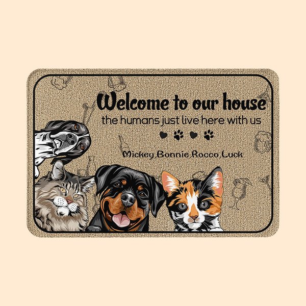 Alfombrilla personalizada Welcome to Our House Door 1-6 Imágenes de mascotas con nombre Regalo de inauguración de la casa Aniversario para amantes de las mascotas
