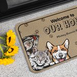 Personalised Welcome to Our Home 1-6 Pet Images Floor Mat with Name Housewarming Anniversary Gift for Pet Lover