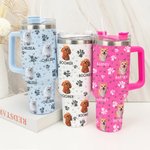 Personalised Colourful Pet Photo and Paw 40oz Food-grade Stainless Steel Tumbler with Name Birthday Gift for Dog Cat Pet Lovers