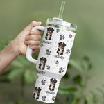 Personalised Colourful Pet Photo and Paw 40oz Food-grade Stainless Steel Tumbler with Name Birthday Gift for Dog Cat Pet Lovers