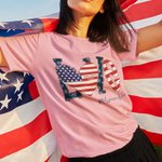 Personalized USA Flag Love Heart 4th of July T-shirt Sweatshirt with 1-16 Names American Independence Day Gift for Mom Grandma