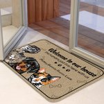 Alfombrilla personalizada Welcome to Our House Door 1-6 Imágenes de mascotas con nombre Regalo de inauguración de la casa Aniversario para amantes de las mascotas