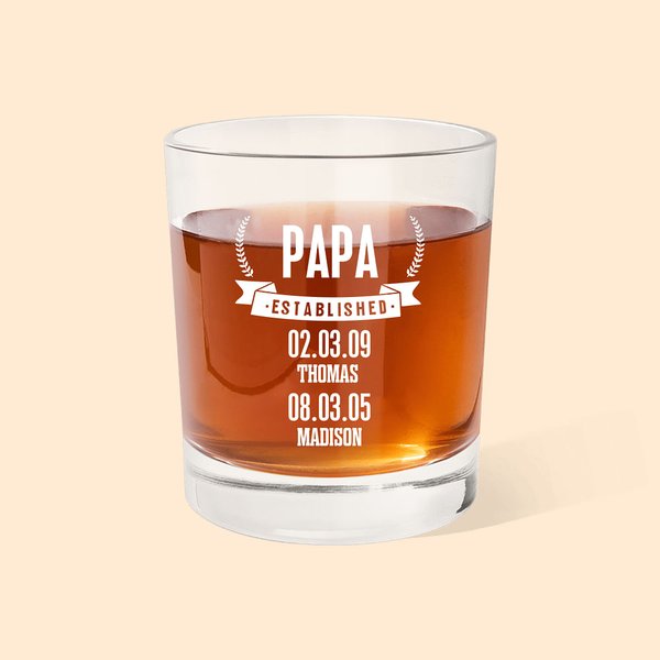 Verre à Whisky 295ml Personnalisé avec Date et Nom Cadeau Anniversaire Fête des Pères pour Papa Grand-père
