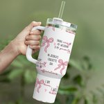 Personlig flerfärgad Coquette Bow Välsignade ord från Bibeln 40oz Tumbler med text och sugrör Inspirerande födelsedagspresent till henne