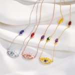 Personalised Guardian Evil Eye Protection Necklace with 1-5 Birthstones Birthday Anniversary Family Jewellery Gift for Women