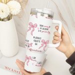 Personlig flerfärgad Coquette Bow Välsignade ord från Bibeln 40oz Tumbler med text och sugrör Inspirerande födelsedagspresent till henne