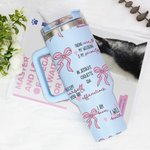 Personlig flerfärgad Coquette Bow Välsignade ord från Bibeln 40oz Tumbler med text och sugrör Inspirerande födelsedagspresent till henne