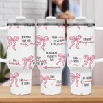 Personlig flerfärgad Coquette Bow Välsignade ord från Bibeln 40oz Tumbler med text och sugrör Inspirerande födelsedagspresent till henne