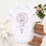 Personalisierte Kranz Elefant unsere erste Muttertag 100% Baumwolle Baby Strampler und T-Shirt mit Namen Muttertag Geburtstag Geschenk für Kind Mama