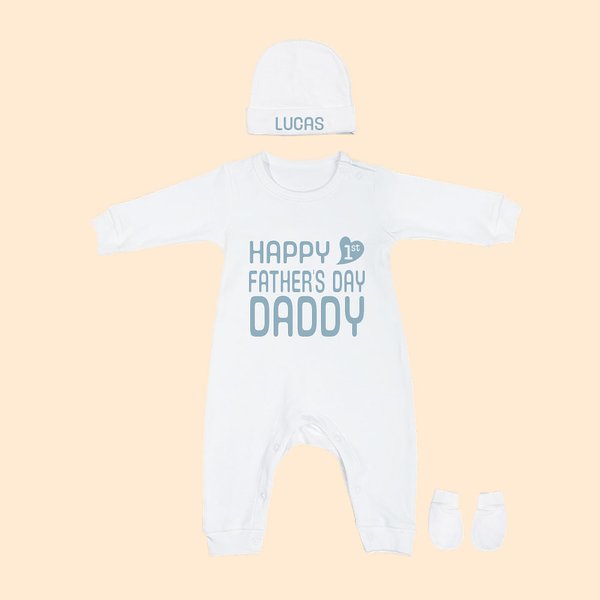 Feliz Día del Padre Personalizado 100% Algodón Conjunto de Pelele para Bebé con Gorro y Guantes Regalo de Celebración del Día del Padre para Recién Na