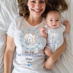 Personalisierte Kranz Elefant unsere erste Muttertag 100% Baumwolle Baby Strampler und T-Shirt mit Namen Muttertag Geburtstag Geschenk für Kind Mama
