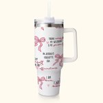 Personlig flerfärgad Coquette Bow Välsignade ord från Bibeln 40oz Tumbler med text och sugrör Inspirerande födelsedagspresent till henne