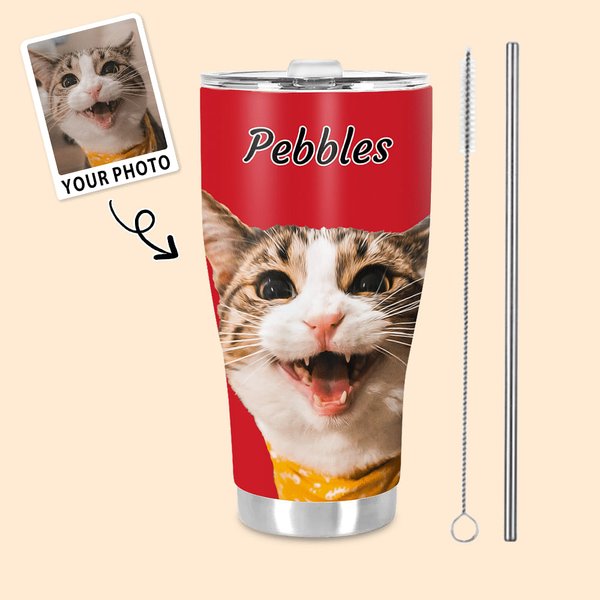 Personalized Multi-colour Oil Painting Pet Portrait 30oz Tumbler with Name and Straw Birthday Gift for Pet Lover