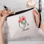 Personalisierte Geburt Blume Stethoskop Leinen Kosmetiktasche mit Namen und Handgelenkband Geburtstag Anerkennung Geschenk für Krankenschwester medizi