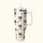 Personalised Cute Pet Portrait 40oz Tumbler with Name and Straw Birthday Gift for Dog Cat Pet Lovers