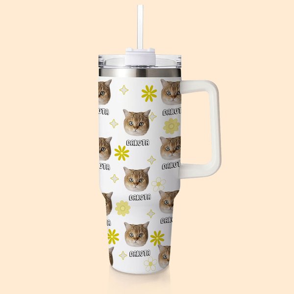 Personalised Cute Pet Portrait 40oz Tumbler with Name and Straw Birthday Gift for Dog Cat Pet Lovers