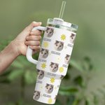 Personalised Cute Pet Portrait 40oz Tumbler with Name and Straw Birthday Gift for Dog Cat Pet Lovers