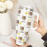 Personalised Cute Pet Portrait 40oz Tumbler with Name and Straw Birthday Gift for Dog Cat Pet Lovers