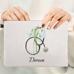 Personalisierte Geburt Blume Stethoskop Leinen Kosmetiktasche mit Namen und Handgelenkband Geburtstag Anerkennung Geschenk für Krankenschwester medizi