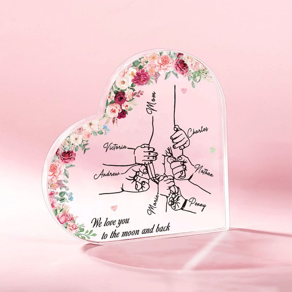 Henkilökohtainen Love You To the Moon and Back Holding Hands Akryyli Heart Plaque kanssa 1-8 Nimet Äitienpäivä Syntymäpäivä Lahja äidille Isoäiti Isoäiti