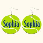 Personalisierte hölzerne Tennis Sport Dangle Ohrringe mit Namen Geburtstag Geschenk für Frauen Mädchen