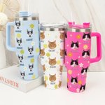 Personalised Cute Pet Portrait 40oz Tumbler with Name and Straw Birthday Gift for Dog Cat Pet Lovers