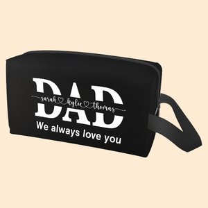 Trousse de Toilette Personnalisée avec 1-12 Noms d'Enfants et Texte Cadeau Fête des Pères Vacances pour Homme Amateur de Voyage