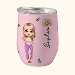 Gobelet Tumbler 350 ml Personnalisé avec Nom Fleur de Naissance et Fille de Plage Cadeau Anniversaire Mariage Fête de Plage pour Elle