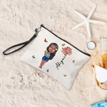 Gepersonaliseerd schattig strand meisje geboorte bloem make-up tasje met naam strand reis accessoires bruiloft verjaardag feest cadeau voor haar