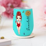 Gobelet Tumbler 350 ml Personnalisé avec Nom Fleur de Naissance et Fille de Plage Cadeau Anniversaire Mariage Fête de Plage pour Elle