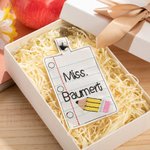 Personalised Pencil Line Book Flash PU Embroidery Teacher Badge ID Holder with Name Back to School Teacher's Day Appreciation Gift for Teacher
