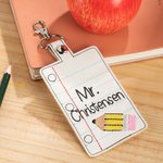 Personalised Pencil Line Book Flash PU Embroidery Teacher Badge ID Holder with Name Back to School Teacher's Day Appreciation Gift for Teacher