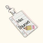Personalised Pencil Line Book Flash PU Embroidery Teacher Badge ID Holder with Name Back to School Teacher's Day Appreciation Gift for Teacher