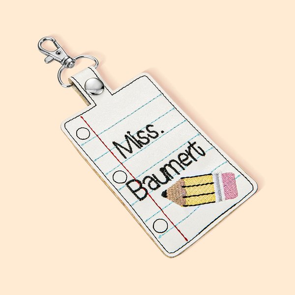 Personalised Pencil Line Book Flash PU Embroidery Teacher Badge ID Holder with Name Back to School Teacher's Day Appreciation Gift for Teacher