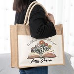 Gepersonaliseerde Boho Wilde Bloemen Jute Draagtas met Canvas Zak en Naam Terug naar School Waardering Cadeau voor Leraar