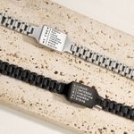 Bracciale a maglie curve da uomo con testo, con incisione personalizzata dell'ID della famiglia, gioielli moderni e minimalisti Regalo per l'anniversario della festa del papà per lui