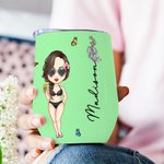 Gobelet Tumbler 350 ml Personnalisé avec Nom Fleur de Naissance et Fille de Plage Cadeau Anniversaire Mariage Fête de Plage pour Elle