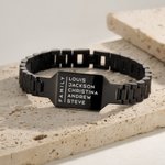 Bracciale a maglie curve da uomo con testo, con incisione personalizzata dell'ID della famiglia, gioielli moderni e minimalisti Regalo per l'anniversario della festa del papà per lui