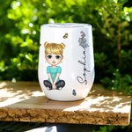 Gobelet 350 ml Personnalisé avec Fleur de Naissance Nom et Dessin de Fille Cadeau Plage Fête Mariage pour Femme Fille