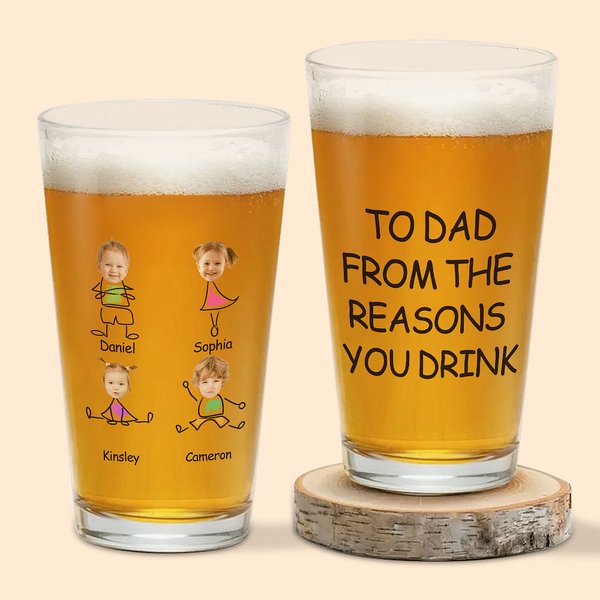 Personlig Til pappa fra grunnene til at du drikker fotoportrettkarakterhandling 16 oz ølglass med 1-4 barnas navn farsdag bursdagsgave til ham