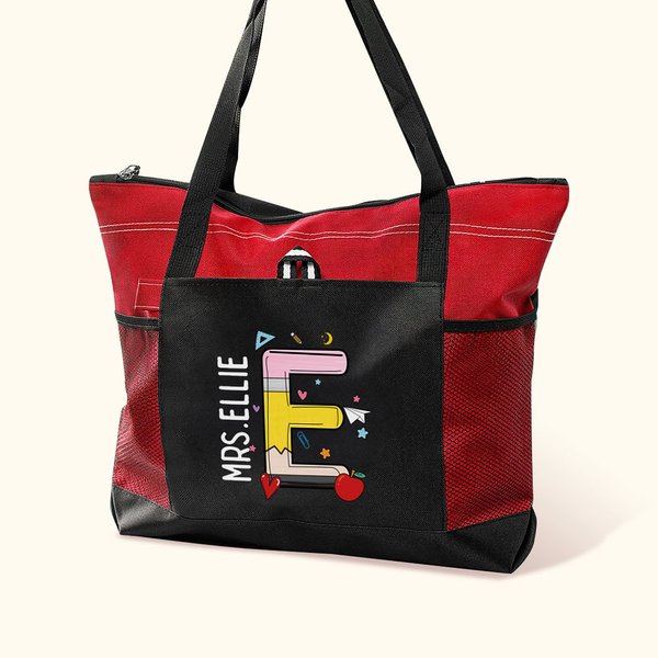 Gepersonaliseerde Schattige Graffiti Appel Potlood Oxford Tas met Naam Grote Capaciteit Teacher's Day Waardering Gift voor Leraar