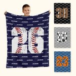 Couverture Douce Personnalisée avec Nom et Numéro Baseball Basketball Cadeau Anniversaire Fête des Pères pour Fan de Sport