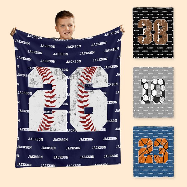 Couverture Douce Personnalisée avec Nom et Numéro Baseball Basketball Cadeau Anniversaire Fête des Pères pour Fan de Sport