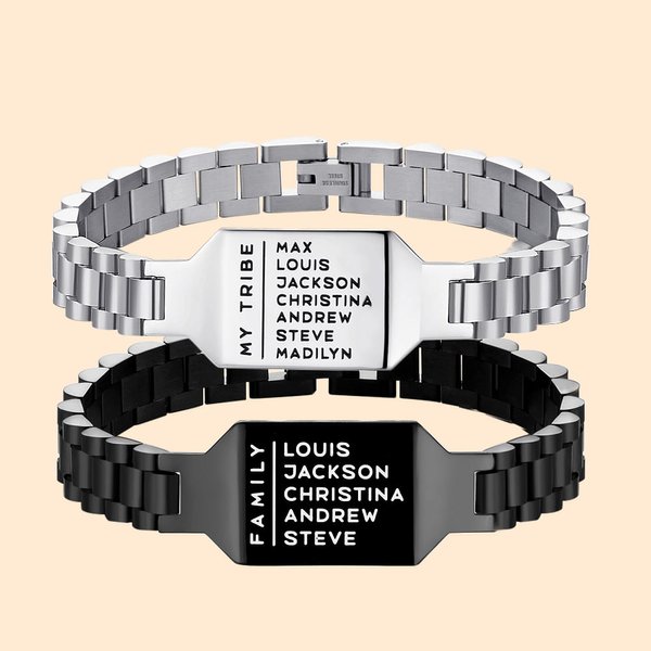 Personalisiertes Edelstahl Armband mit Text Namen Familie ID Gravur Modernes Schmuck Vatertag Jahrestag Geschenk für Herrn