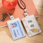 Personalised Pencil Line Book Flash PU Embroidery Teacher Badge ID Holder with Name Back to School Teacher's Day Appreciation Gift for Teacher