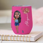 Gobelet Tumbler 350 ml Personnalisé avec Nom Fleur de Naissance et Fille de Plage Cadeau Anniversaire Mariage Fête de Plage pour Elle